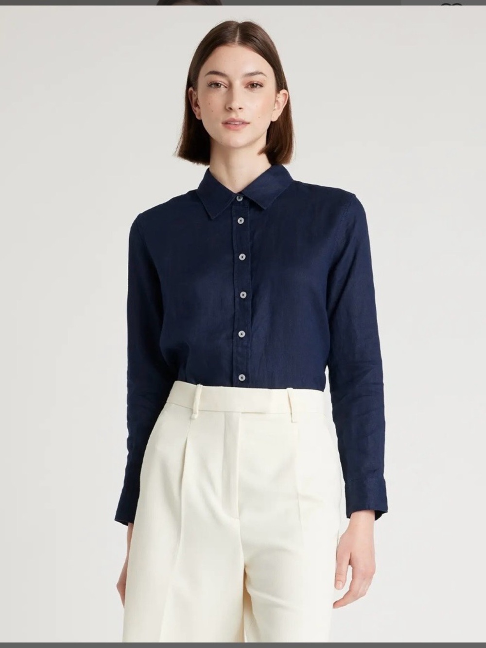 Quince Navy Linen Long Sleeve Shirt, Sz S